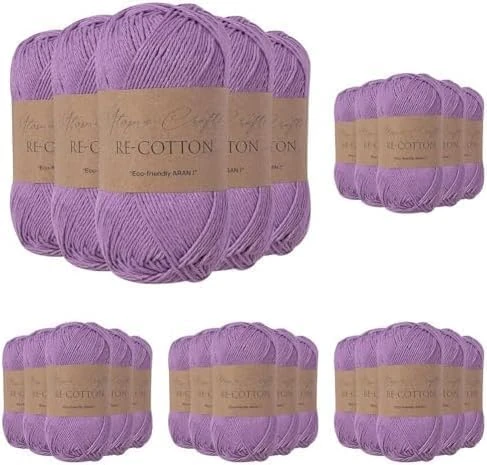 Utopia Crafts Re-Cotton Knitting Yarn, 5X 100g (Viola Purple) (Pack of 5) - Image 1