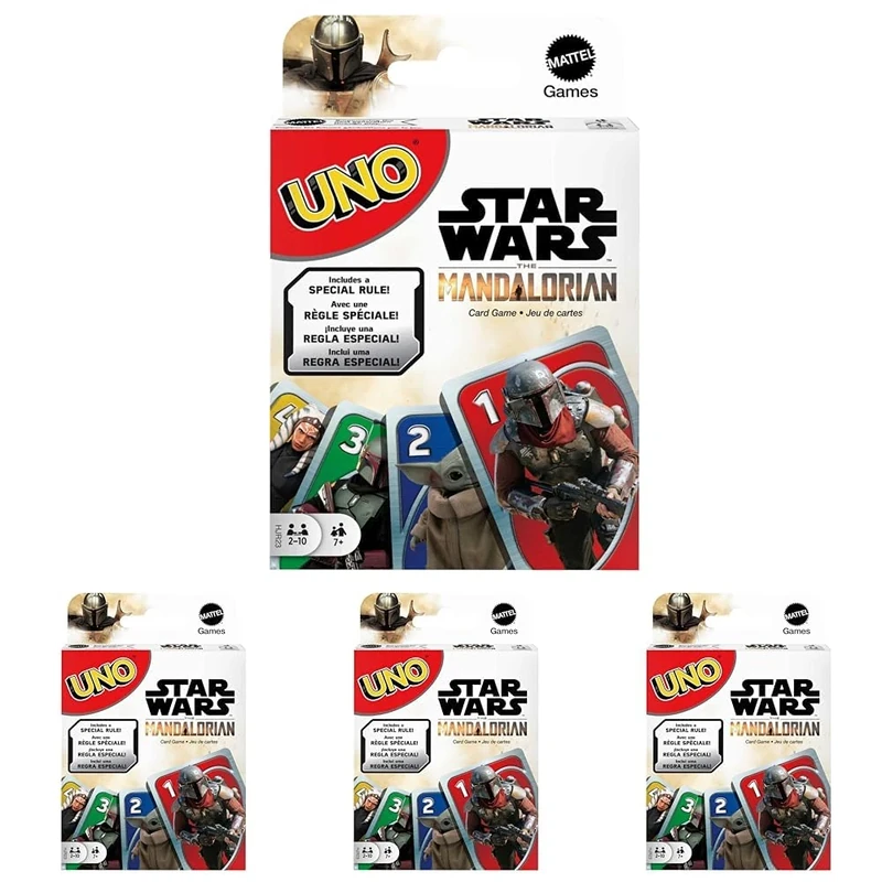 UNO Star Wars The Mandalorian in Storage Tin, Themed Deck & Special Rule, Gift for Kid, Adult & Family Game Nights, Ages 7 Years Old & Up, HJR23 (Pack of 4)
