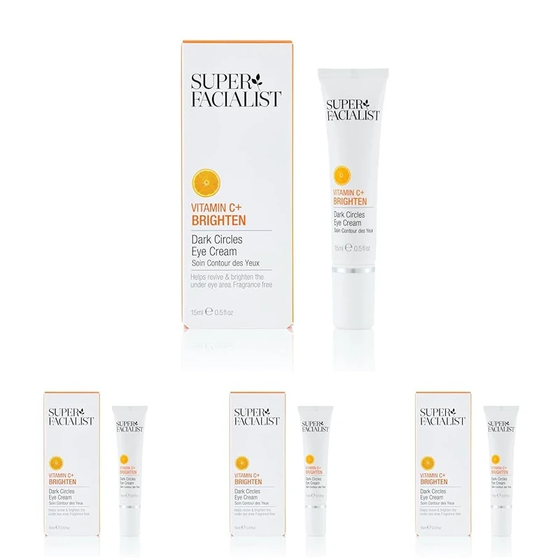 Super Facialist - Vitamin C + Brighten Dark Circle Eye Cream, Revive & Brighten The Under Eye Area, Boosted with Caffeine & Light Diffusers, Fragrance Free, 15ml (Pack of 4)