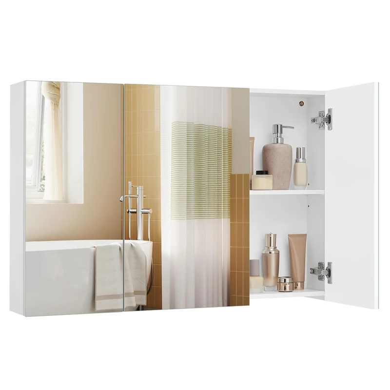 VASAGLE KAILYN Collection - Wall Cabinet with Mirror, 3-Door Storage Unit, Bathroom Mirror Cabinet, 15 x 90 x 60 cm, with Adjustable Shelf, Modern, White BBK032W01