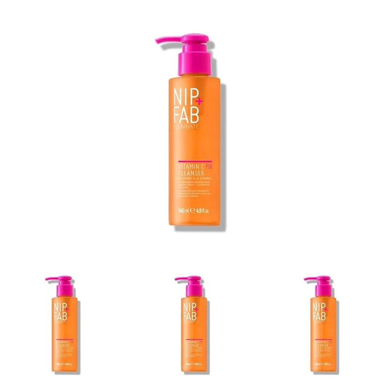 Nip + Fab Vitamin C Fix Gel Cleanser for Face, Brightening Hydrating Facial Cleansing Face Wash for Skin Toning, 145 ml (Pack of 4)