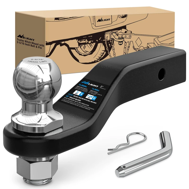 Nilight Forged Trailer Hitch Mount with 2-5/16-Inch Ball Fits 2 Inch Receiver Square 5/8" Hitch Pin Clip 15000 lbs 2" Drop, 1-1/4” Hole, Gloss Black Powder Coat, 2 Years Warranty