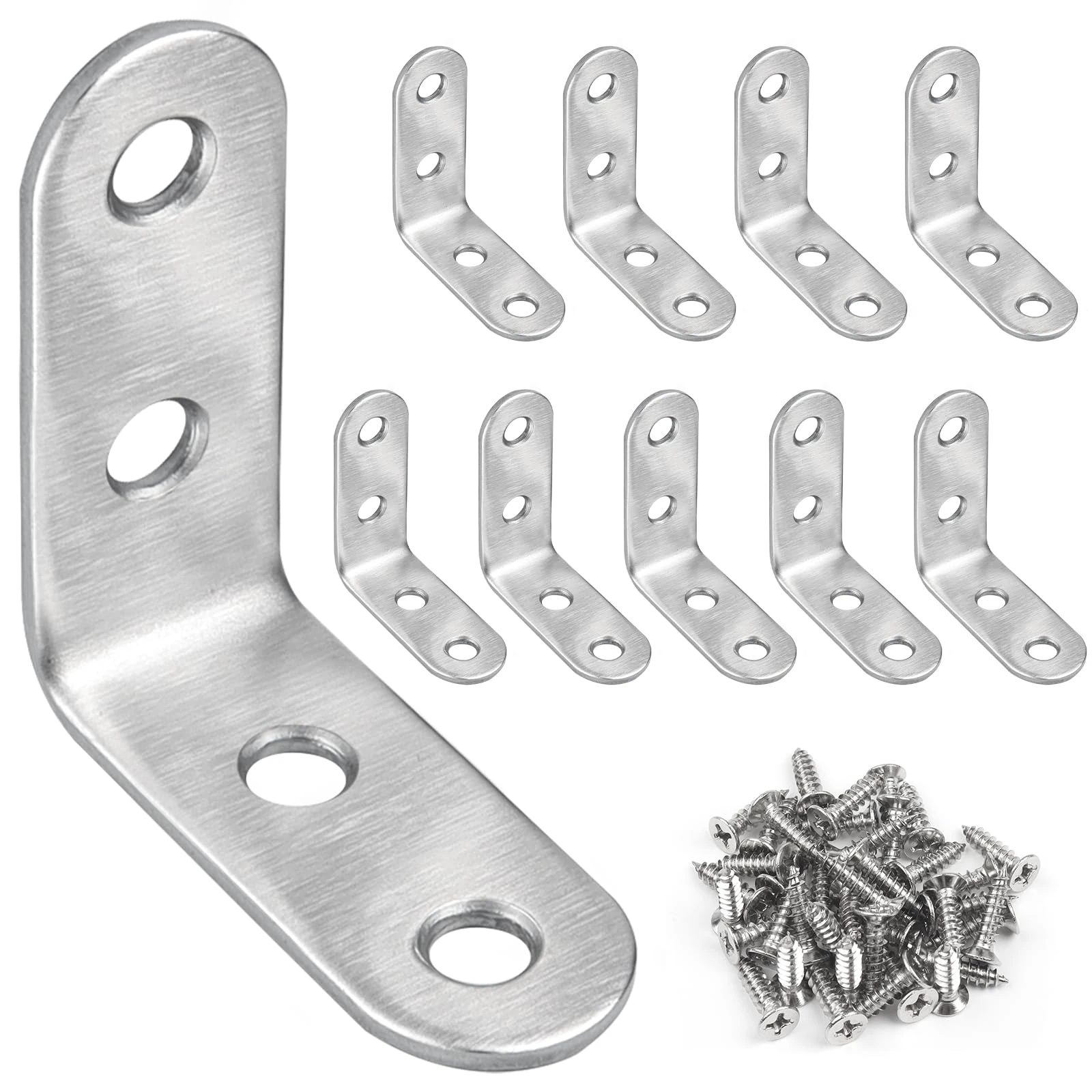 JatilEr 10 Pcs Angle Corner Brackets, 40 × 40mm Right 90 Degree L Shaped Brackets Stainless Steel Corner Brace with 40 Screws for Wood Furniture Fixation