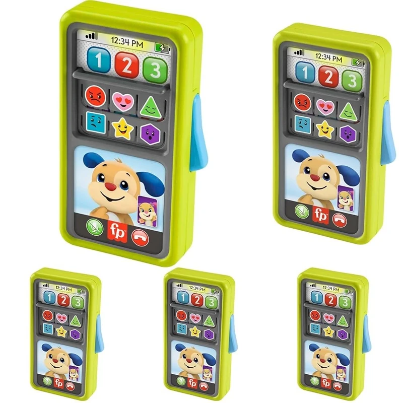 Fisher-Price Baby to Toddler Learning Toy Phone with Lights and Music, 2-in-1 Slide to Learn Smartphone, UK English Version, HNM84 (Pack of 5)