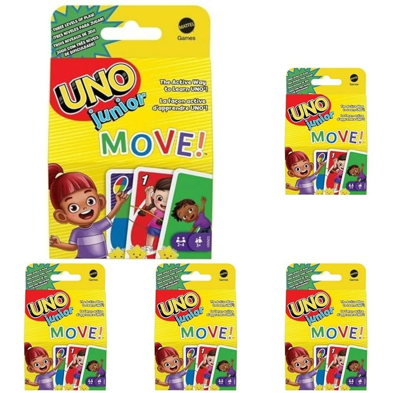 Mattel Games UNO Junior Move Kids Card Game with Action Rules for Family Night, Game Night, Travel, Camping and Party, UNO Cards, HNN03 (Pack of 5)
