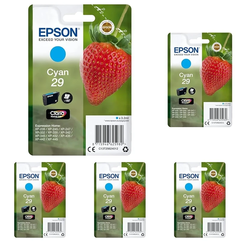 Epson 29 Cyan Strawberry Genuine, Claria Home Ink, Standard (Pack of 5)