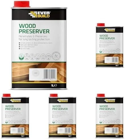 Everbuild Wood Preserver – Interior and Exterior Use – Low Odour – Quick Drying – Long Lasting Protection – Clear – 1 Litre (Pack of 5)