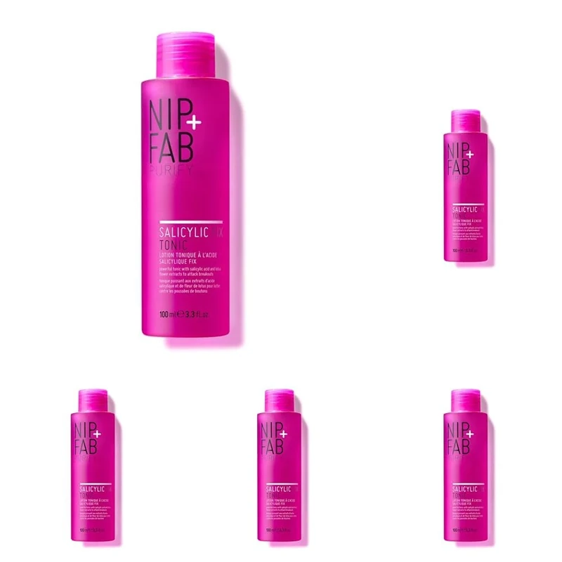 Nip + Fab Salicylic Acid Fix Tonic for Face with Witch Hazel, Lotus Flower Extract BHA Toner for Breakouts Minimize Pores Oil Control, 100ml (Pack of 5)