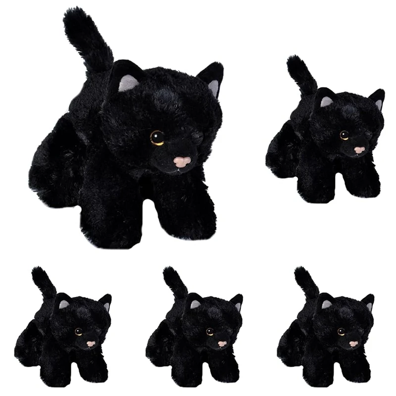 Wild Republic Black Cat Stuffed Animal, Plush Toy, Gifts for Kids, Hug'Ems 7 Inches (Pack of 5)