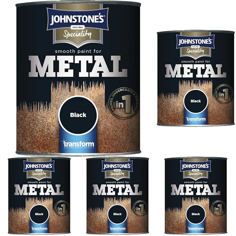 Johnstone's Smooth Paint for Metal - Black 750ml (Pack of 5)
