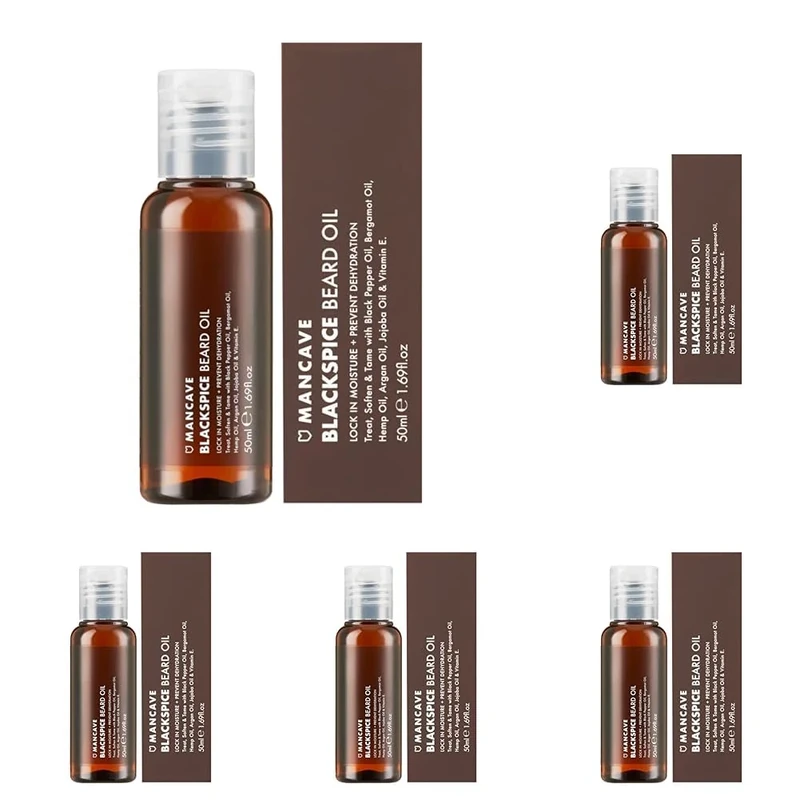 ManCave Blackspice Beard Oil - 50ml, Softening Blend of Argan, Bergamot & Hemp Oils, 99% Natural, Encourages Beard Growth & Density, Vegan Friendly