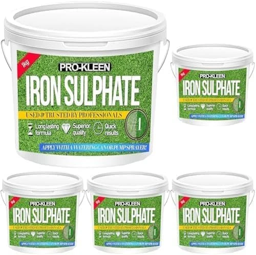 Pro-Kleen Iron Sulphate 1 KG PREMIUM Ferrous (Makes up to 1000L When Diluted & Covers up to 1000m2) Pure Lawn Tonic- Lawn Conditioner and Turf Hardener. Dry Powder soluble in water (Pack of 5)