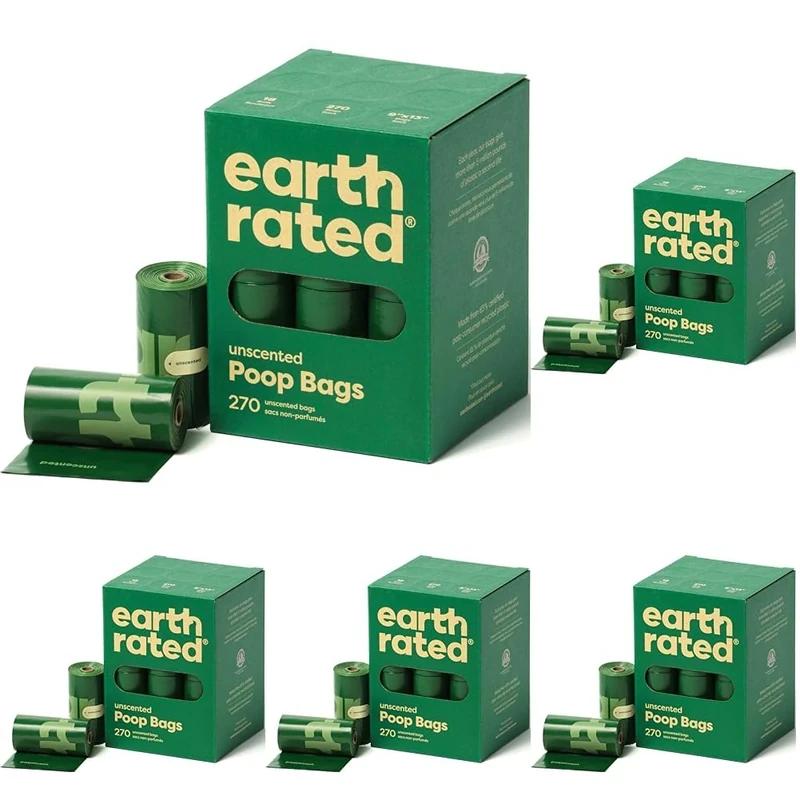 Earth Rated Dog Poo Bags, Guaranteed Leak Proof and Extra Thick Waste Bag Refill Rolls For Dogs, Fragrance-Free, 270 Count (Pack of 5)