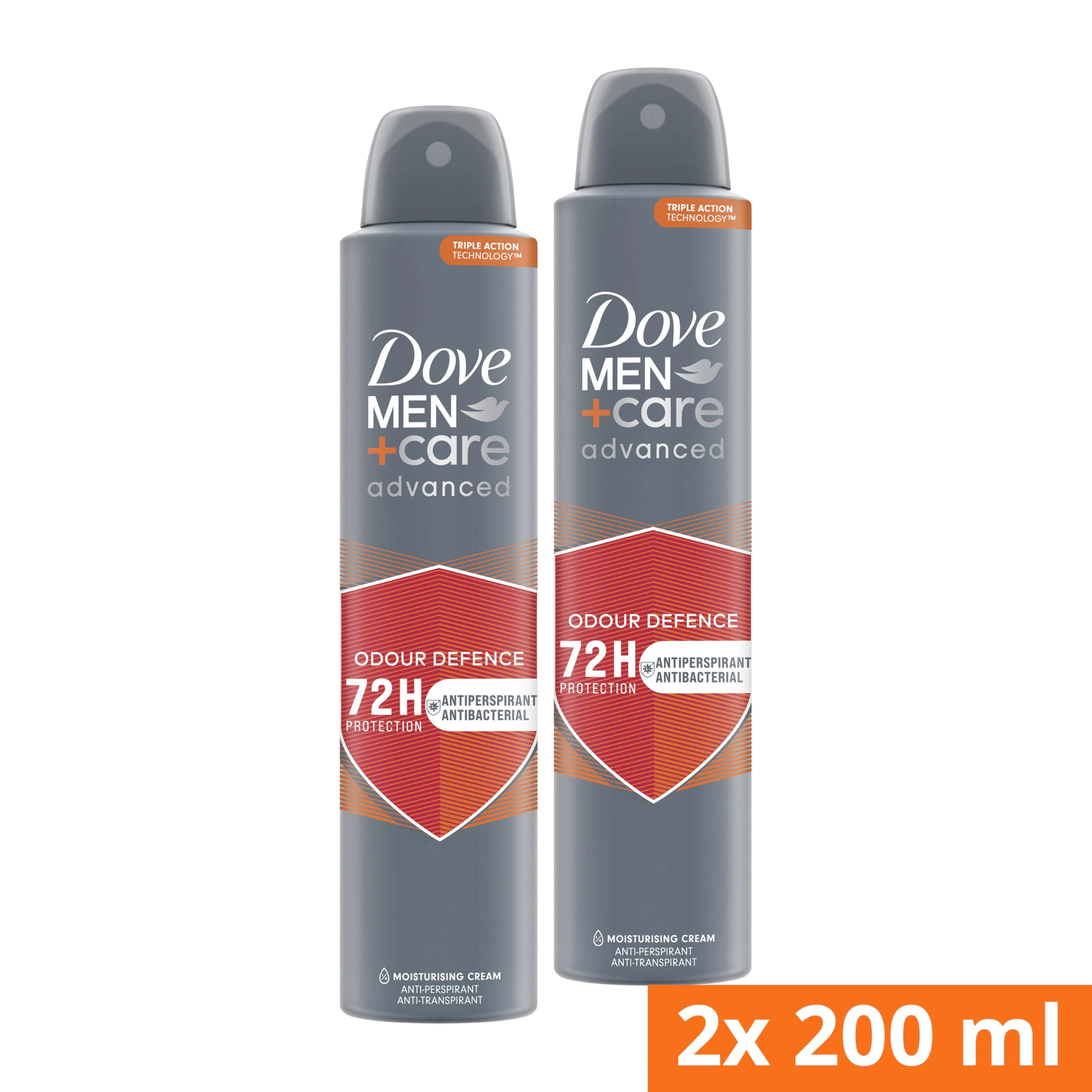 Dove Men+Care Advanced Odour Defence Men's Antiperspirant Deodorant Body Spray with ¼ moisturising cream & Triple Action technology for 72 hour sweat and odour protection 200 ml (Pack of 2)