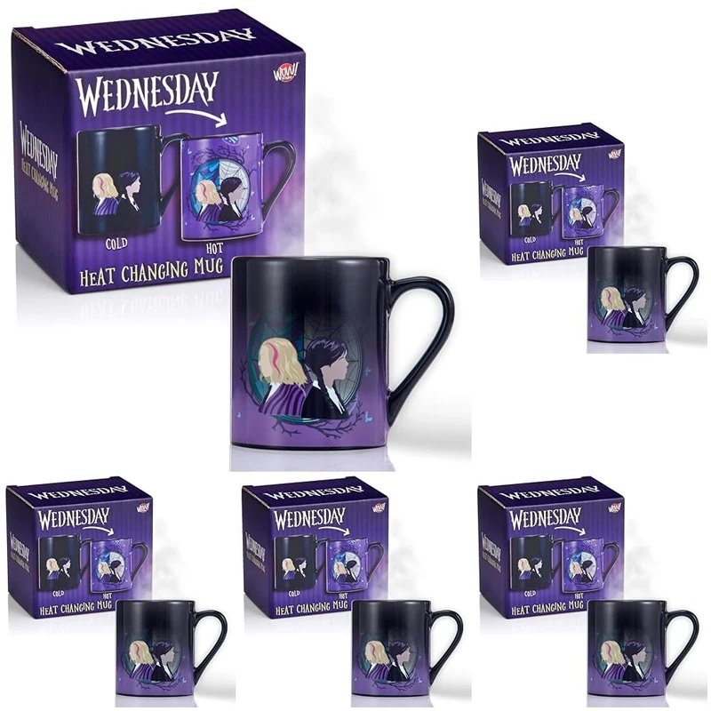 WOW! STUFF Wednesday Official Heat Changing Mug of Wednesday and Enid | Heat Reveals The Nevermore Dorm Window | Official Gift Mug for Fans of The Wednesday Series on Netflix (Pack of 5)
