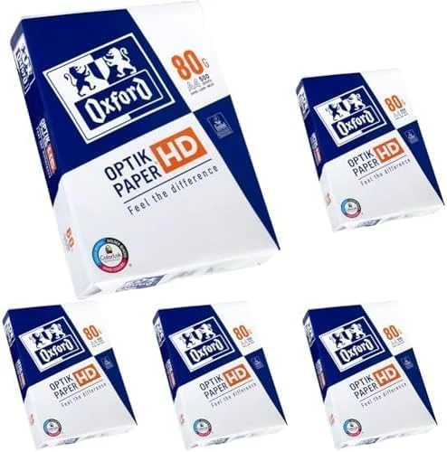 OXFORD A4 Printer Paper, Premium Optik Paper, 1 Ream / 500 Sheets, EU Eco Label (Pack of 5)