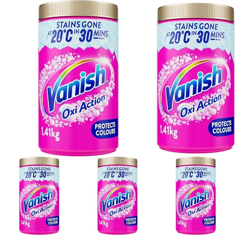 Vanish Gold Oxi Action Stain Remover and Laundry Booster Powder for Colours 1.41 kg, Removes Tough Stains at 20°C in 30 Mins in Just One Wash, Safe on Everyday Fabrics (Packaging May Vary) (Pack of 5)