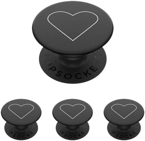 PopSockets: PopGrip Expanding Stand and Grip with a Swappable Top for Phones & Tablets - White Heart Black (Pack of 4)