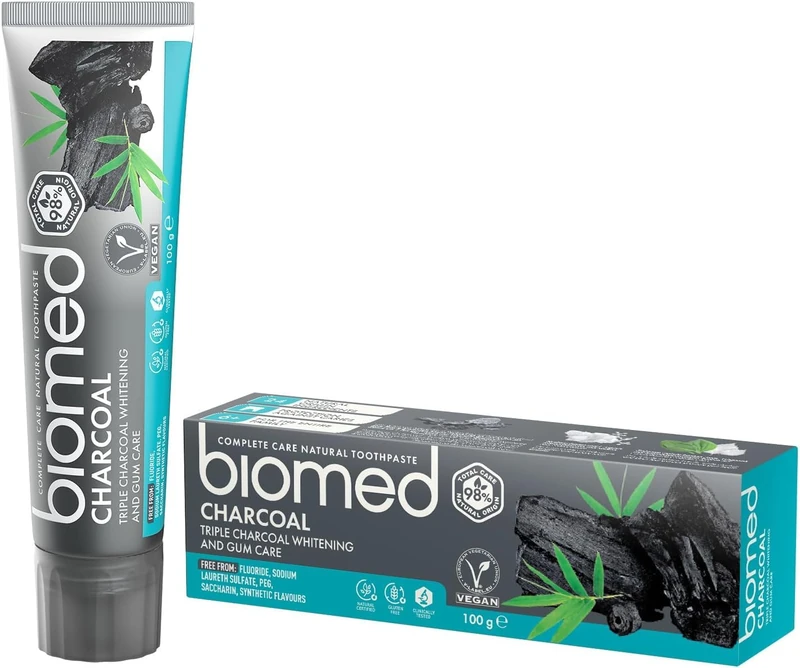 Biomed Triple Charcoal 98% Natural Whitening Toothpaste | Gum Care, Bamboo Charcoal | Vegan, SLES Free 100g (Pack of 5)