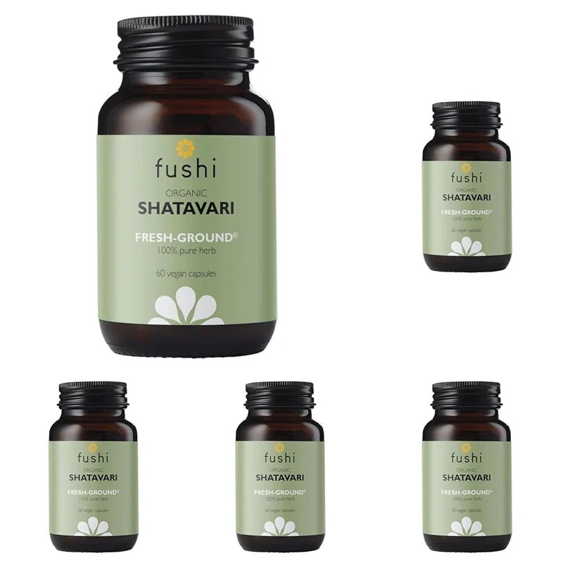 Fushi Shatavari Organic Herbal Supplement 60 Caps | Fresh-Ground Wholefood | Female Balance | Women’s Health Supplement | Ethical & Vegan (Pack of 5) - Image 1