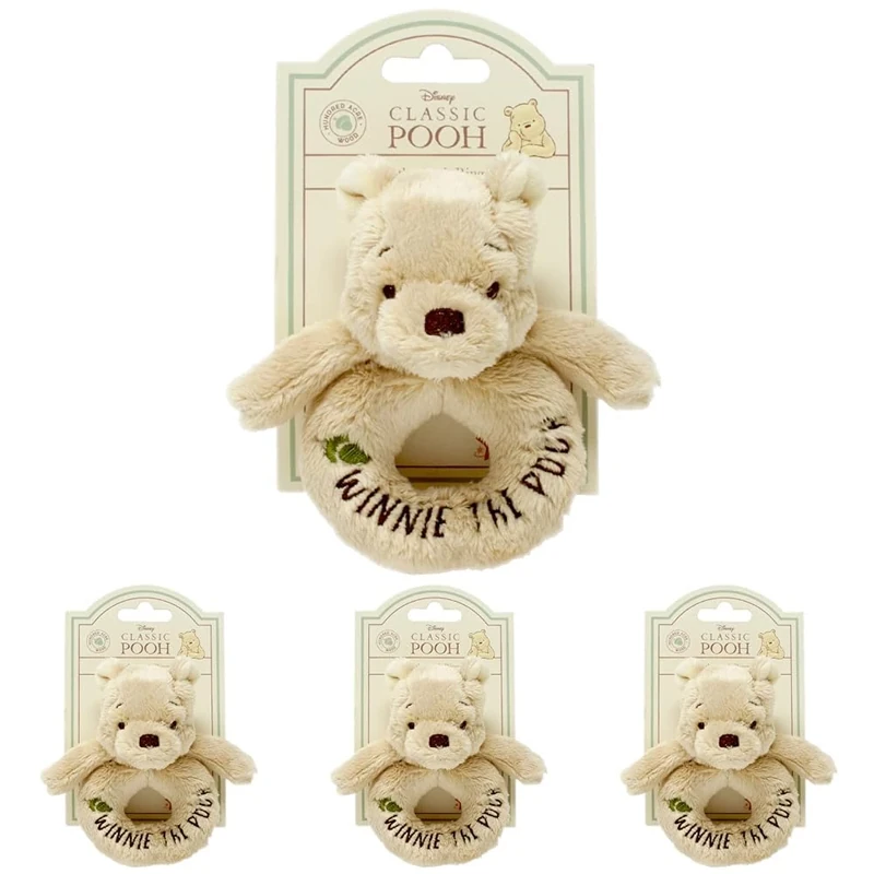 Official Disney Winnie The Pooh Rattle - Soft Pooh Bear Baby Toy by Rainbow Designs (Pack of 4)