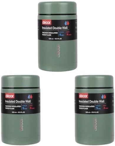 Sage Green 520ml Décor Vacuum Insulated Flask, Stainless Steel, BPA-Free, Keeps Food Hot & Cold, Leak-Proof, Durable & Reusable, Ideal for Coffee, Porridge, Curry, Soups