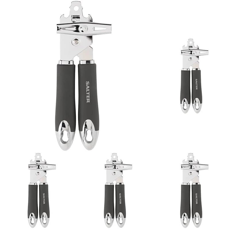 Salter BW11386EU7 Cosmos Can Opener - Manual Turn Knob, Kitchen Tin Opener Arthritis Hands, Weak Hands, Elderly, Camping, Hanging Hook, Easy to Clean, Long Lasting Quality, Matte Grey (Pack of 5)