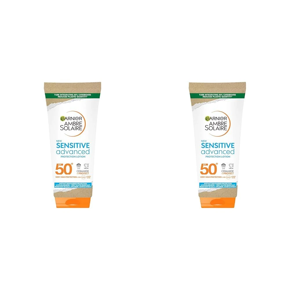 Garnier Ambre Solaire SPF 50+ Sensitive Advanced Sun Cream, For Sensitive Skin, Water Resistant & Non-Greasy Sunscreen, SPF 50 UVA & UVB Protection, Approved by Cruelty Free International, 175ml