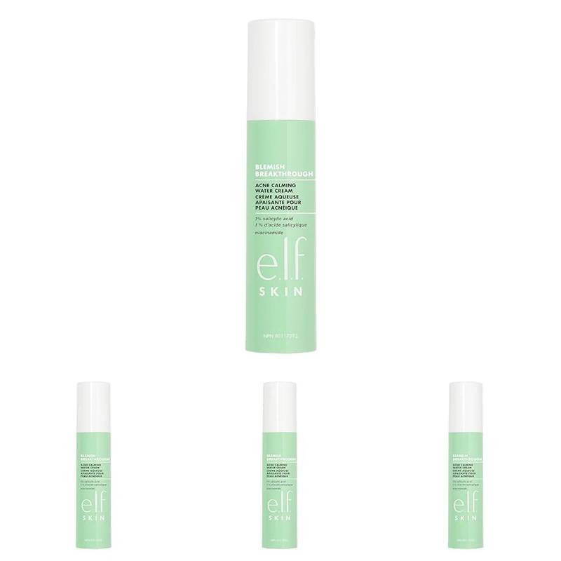 e.l.f. SKIN Blemish Breakthrough Calming Water Cream, Lightweight Blemish-Fighting Face Moisturiser, Prevents New Blemishes & Calms Skin (Pack of 4)