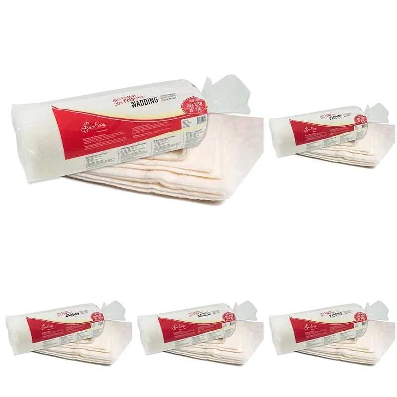 Sew Easy Quilting Batting Wadding 80% Cotton 20% Polyester Washable Crib Size 114.3 x 152.4cm 45 x 60” (Pack of 5)