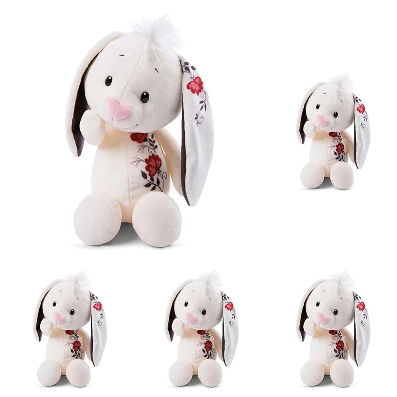 Nici 47476 Soft Bunny 35cm with Romantic Tattoo Print on Ears – Rabbit Stuffed Girls, Boys & Babies – Fluffy Cuddly Toys to Cuddle, Play & Gift – Cosy Plush Animals, White/Black, 35 cm (Pack of 5)