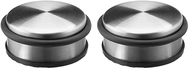 Relaxdays Small Stainless Steel Door Stop with Rubber Band, Metal, Silver, 10 x 4.5 cm (Pack of 2)