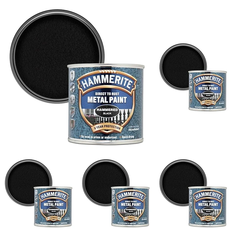Hammerite Direct to Rust Metal Paint - Hammered Black Finish 250ML (Pack of 5)