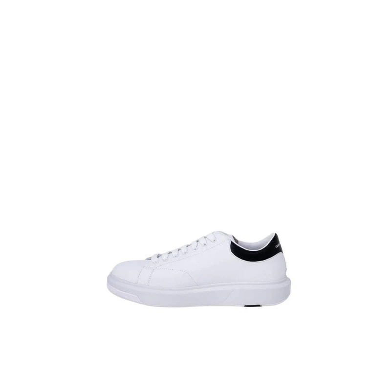 Armani Exchange Men's Leather, Simple Look, Back Printed Logo Trainers, Op White Black, 12 UK