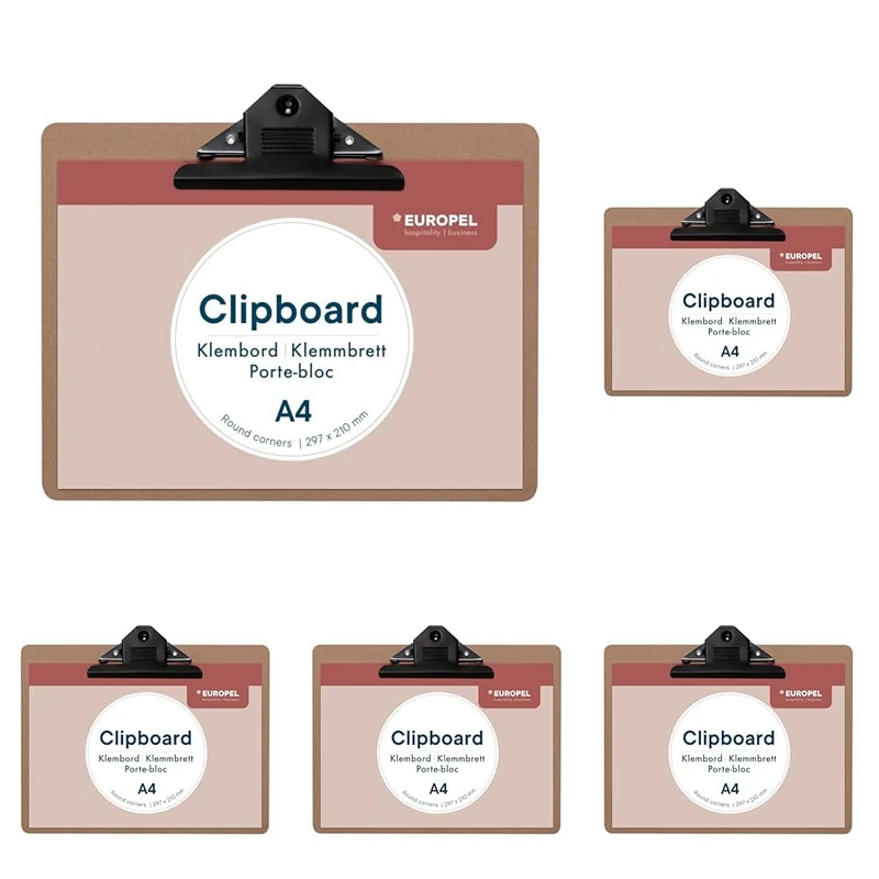 Europel Wooden Clipboard Durable Wood Hardboard with Black Metal Clip & Concealed Hanging Hole A4 Clipboard & Paper Board for School Classroom,Office,Business,Restaurant,Warehouse,Brown,197000