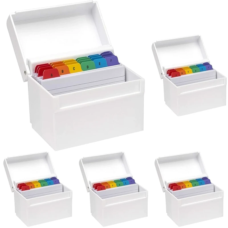 OSCO White Hi-Gloss Plastic Index Box | Small | A to Z Divider Tabs | 100 Lined Note Cards Included (5" X 3") | Ruled Revision Flash Cards | Recipe Notes | Contacts Filing | Fits Cards 127 x 76 mm