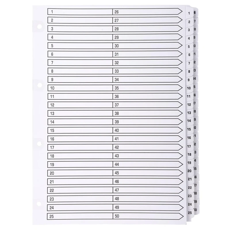 Exacompta - Ref MWD1-50Z - Box of 4 dividers in White Card 160 g/m2 FSC® with 50 Digitally Printed tabs from 1 to 50 and Laminated - Printable Index Page - A4 File Size - Image 1