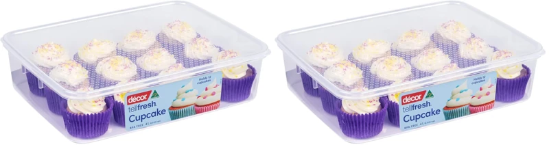Décor Tellfresh 12 Cupcake Storage Box | Airtight Lid | Dishwasher Safe | 4L Capacity (Pack of 2)