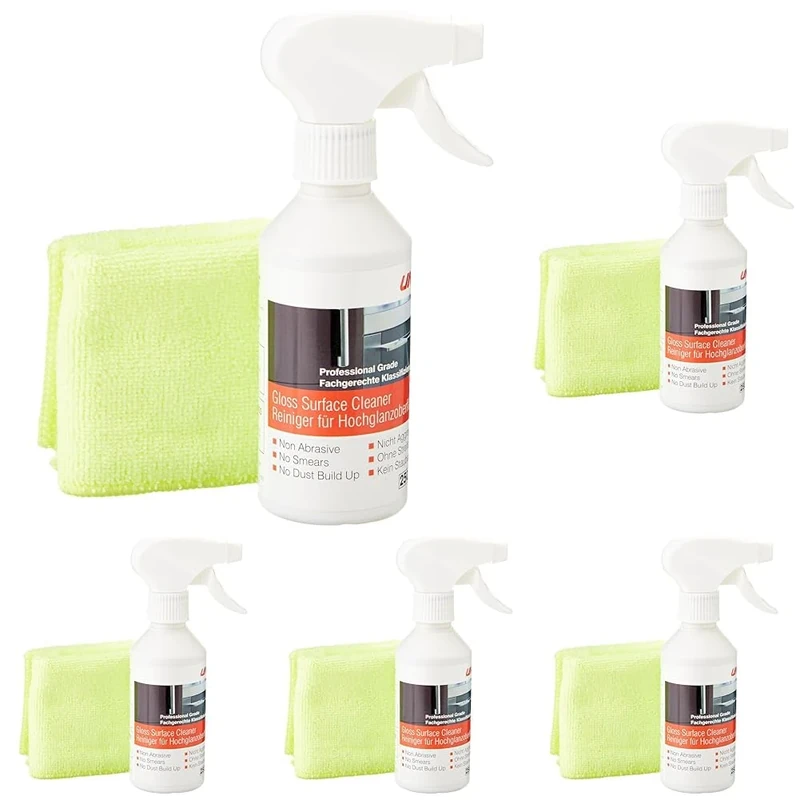 Unika Non-Aerosol Gloss Surface Cleaner and Microfibre Cloth 250ml Multicolour (Pack of 5)