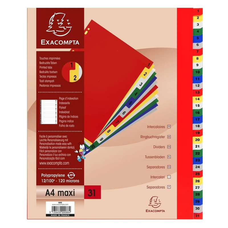 Exacompta 88E Box of 20 Polypropylene A4 Maxi Dividers