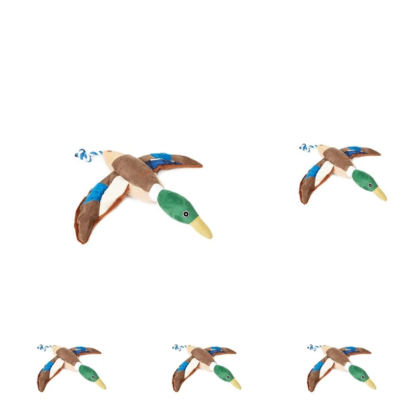 Rosewood Joules Plush Printed Blue Duck Dog Toy, With Rope Tail & Hidden Squeaker (Pack of 5)