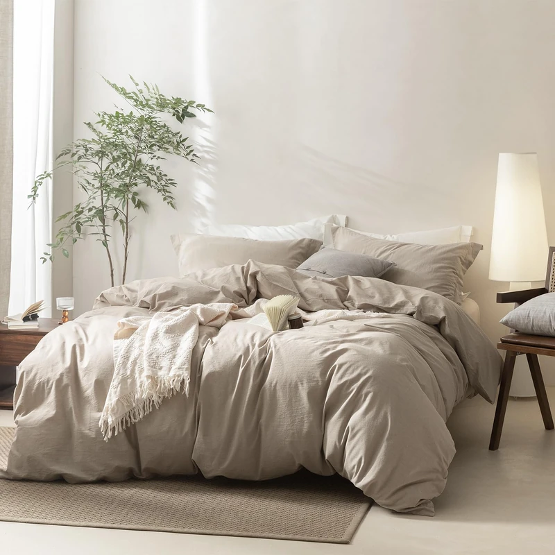 BDEAR Linen Grey Duvet Cover Super Queen Size 98'' L x 90'' W, 100% Washed Cotton Duvet Cover with Zipper Closure Plus 2 Pillowcases, Oeko TEX Standard Certificated