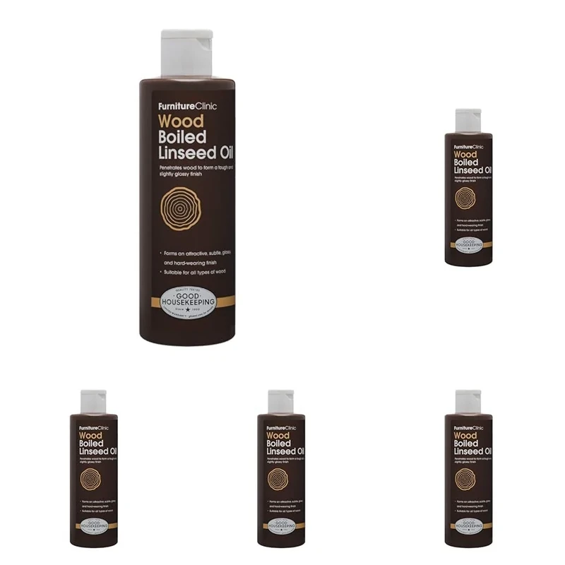 Furniture Clinic Boiled Linseed Oil for Wood 250ml - Premium Oil to Enhance, Seal & Protect The Natural Beauty of Oak, Pine & Other Wood with a Glossy Finish (Pack of 5)