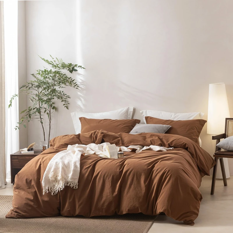 BDEAR 3 Pieces Dark Orange Duvet Cover Oversized Queen Size 98'' L x 98'' W, 100% Washed Cotton Duvet Cover with Zipper Closure Plus 2 Pillowcases, Oeko TEX Standard 100 Certificated, Cozy Feel