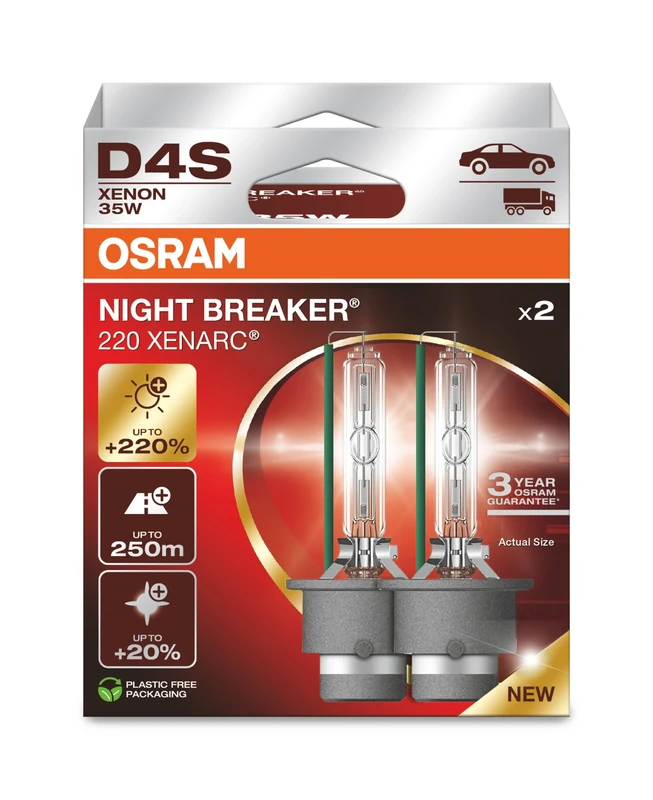OSRAM XENARC NIGHT BREAKER 220, D4S, +220% more brightness, xenon headlight lamp, 66440XN2-2HB, 2 lamps