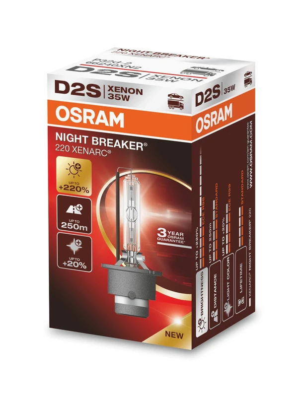 OSRAM XENARC NIGHT BREAKER 220, D2S, 220% more brightness, xenon headlight lamp, 66240XN2, Folding Box (1 lamp), white