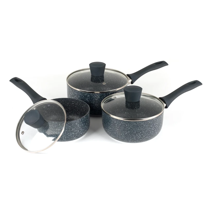 Russell Hobbs RH00847EU7 Nightfall Stone 3-Piece Saucepan Set – 16/18/20 cm Non-Stick Cooking Pots, Includes Tempered Glass Lids, Induction Suitable, Forged Aluminium, PFOA-Free, Soft-Touch Handles