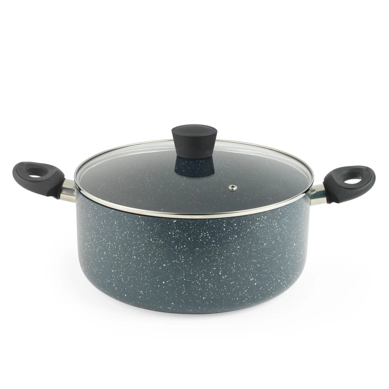 Russell Hobbs RH03410EU7 Nightfall Stone 28 cm Stockpot – Non-Stick Cooking Pot, Tempered Glass Lid, Induction Suitable, Durable Aluminium Cookware, Soup Pan, Easy Clean, PFOA-Free, Soft-Touch Handles
