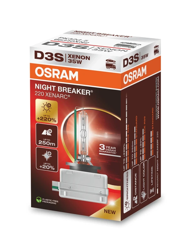 OSRAM XENARC NIGHT BREAKER 220, D3S, 220% more brightness, xenon headlight lamp, 66340XN2, Folding Box (1 lamp), white