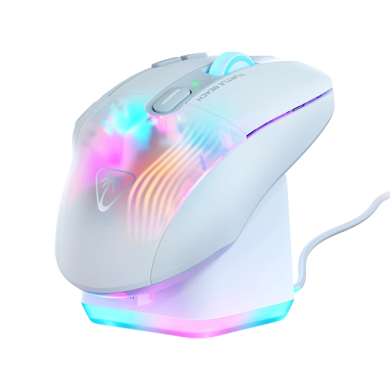 Turtle Beach Kone XP Air White – Wireless Customizable Ergonomic RGB Gaming Mouse, Bluetooth, 19K DPI Optical Sensor, 100h Battery & Charging Dock, AIMO RGB Lighting, 4D Wheel